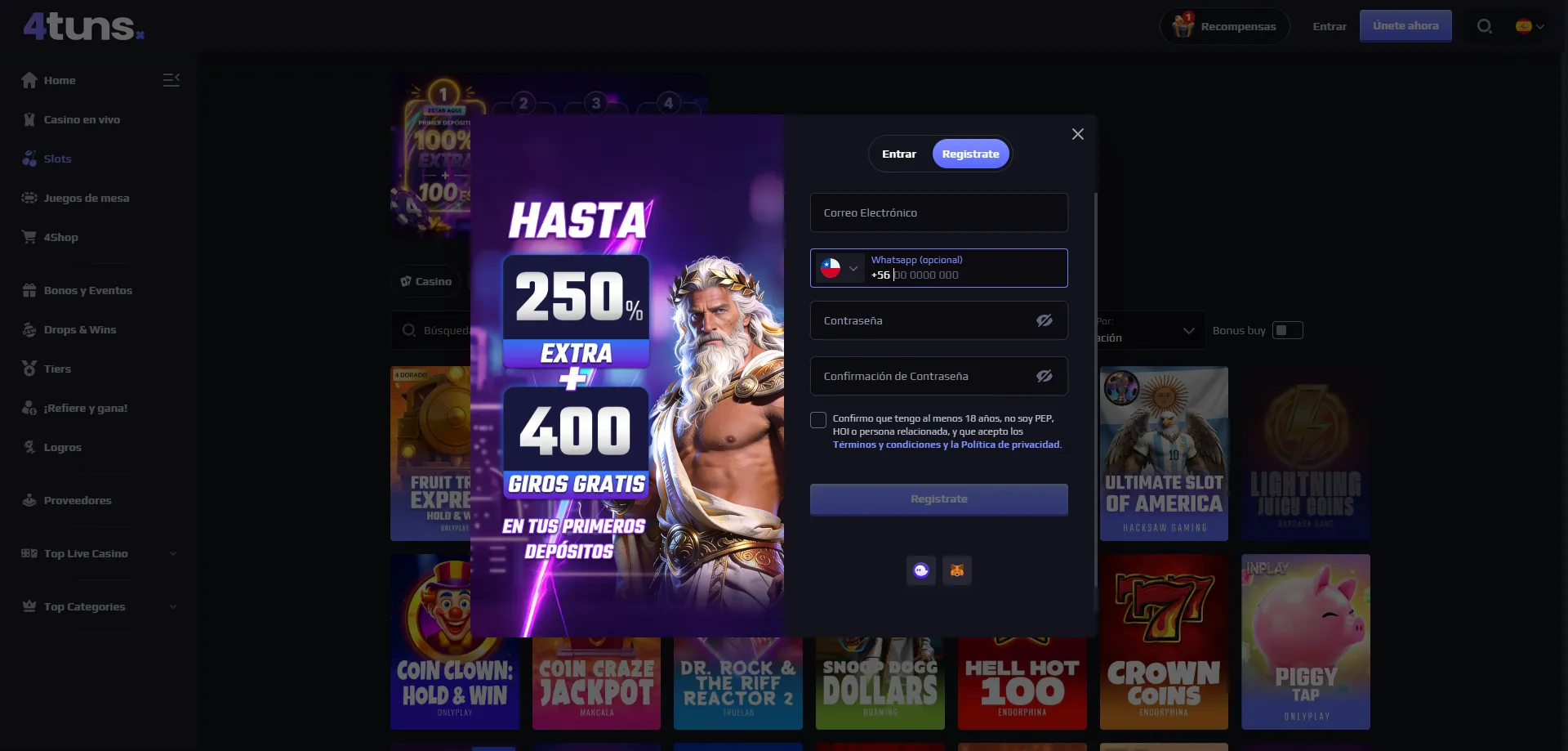 Registro en 4tuns Casino Chile – proceso paso a paso